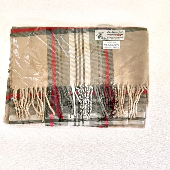 🛍🆕CASHMERE FEEL TAN PLAID SCARF - Picture 5 of 5